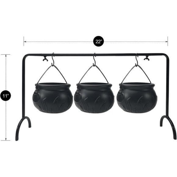 Set of 3  Black Plastic Witches Cauldron Serving Bowls for Halloween Party - Picture 5 of 9